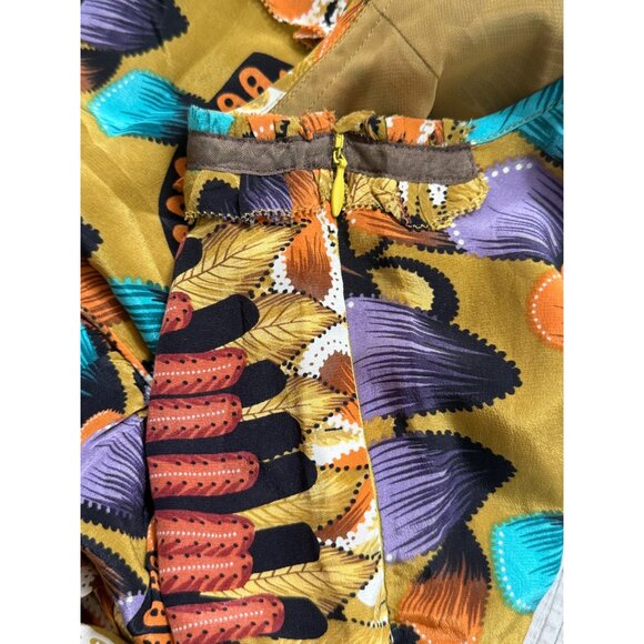 Anthropologie Edme Esyllte Silk Dress Sleeveless Vibrant Print Art Y2K Size 12 - Picture 7 of 9